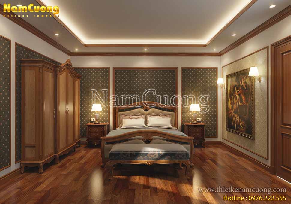 Không gian phòng ngủ sang trọng, ấm áp với nội thất gỗ