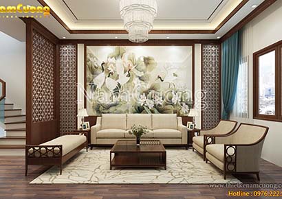 Mẫu nội thất phòng khách cổ điển Á đông tại Hà Nội