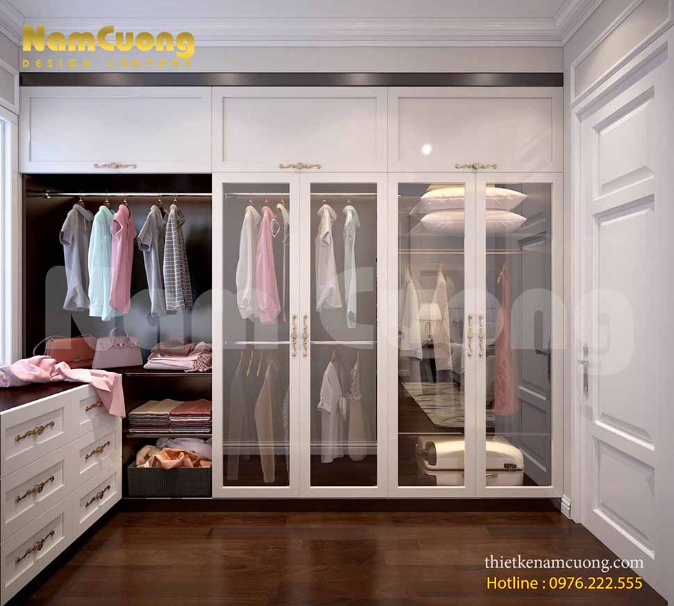 Tủ quần áo được đặt ở một góc khuất và là phòng thay đồ mang đến sự riêng tư cho chủ nhân căn phòng