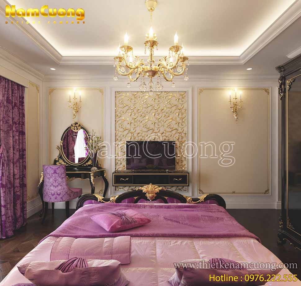 thiết kế phòng ngủ màu tím nhạt