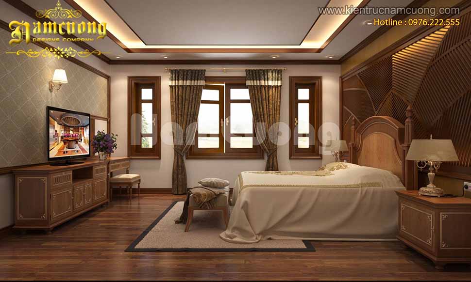 Thiết kế phòng ngủ bằng gỗ cho biệt thự Pháp