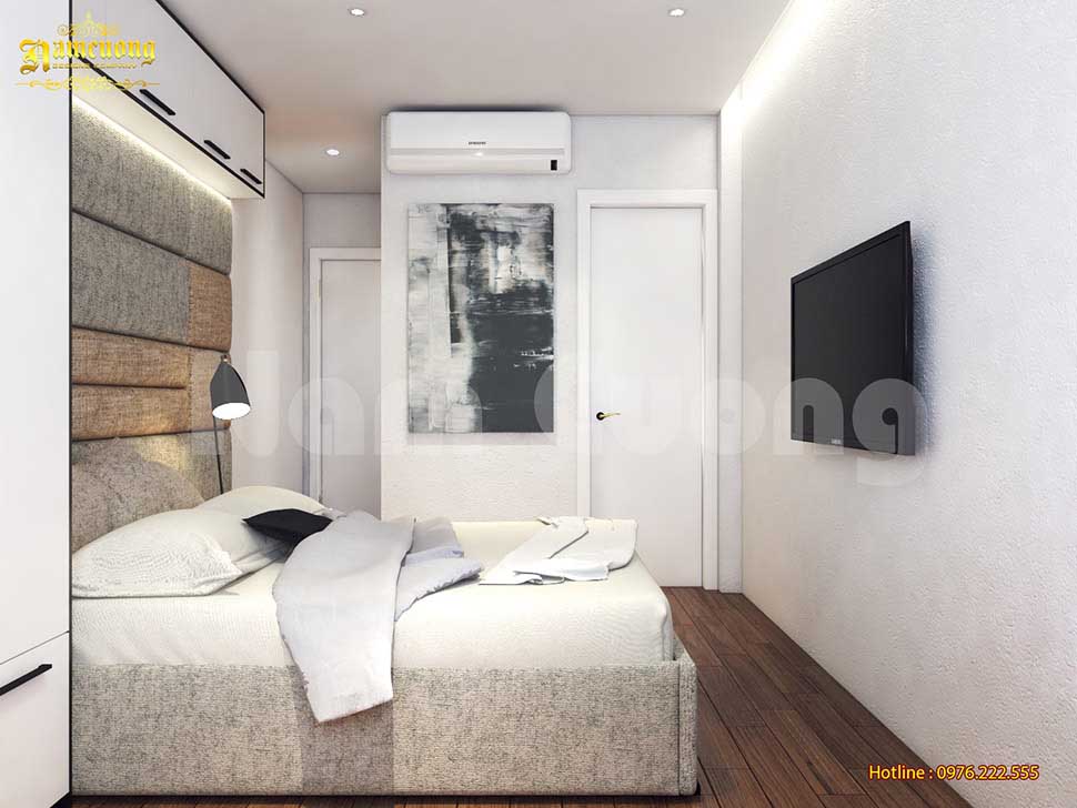 Không gian phòng ngủ nhỏ được thiết kế tone màu sáng