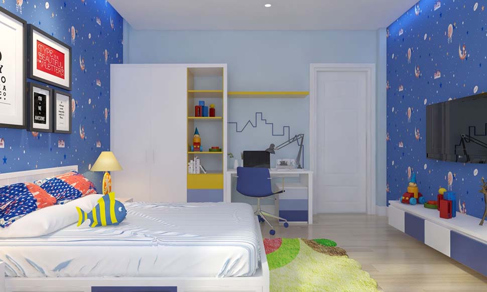 phòng ngủ màu xanh